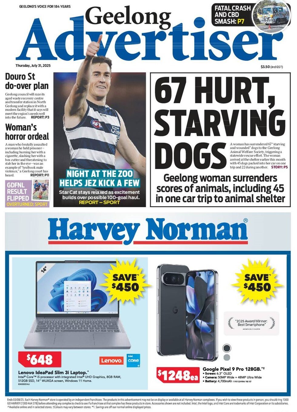 Prima Pagina Geelong Advertiser 31/07/2025