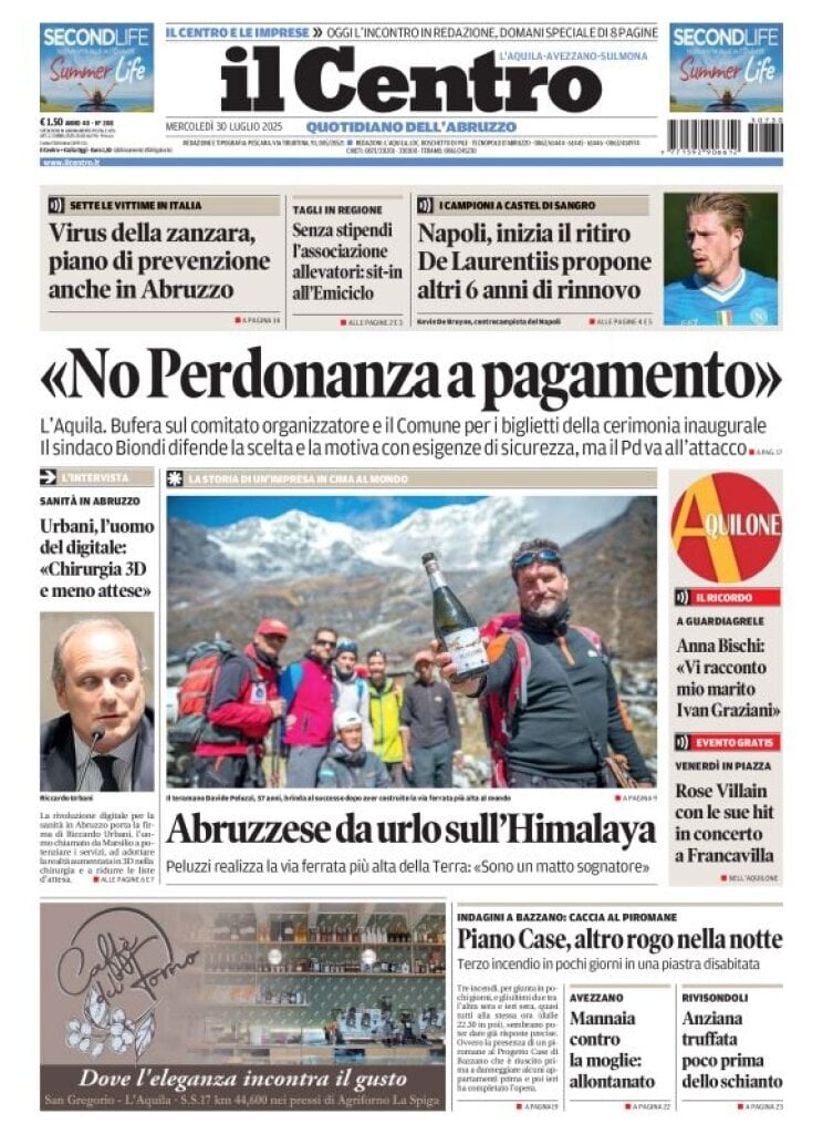 Prima Pagina Il Centro (L'Aquila) 30/07/2025