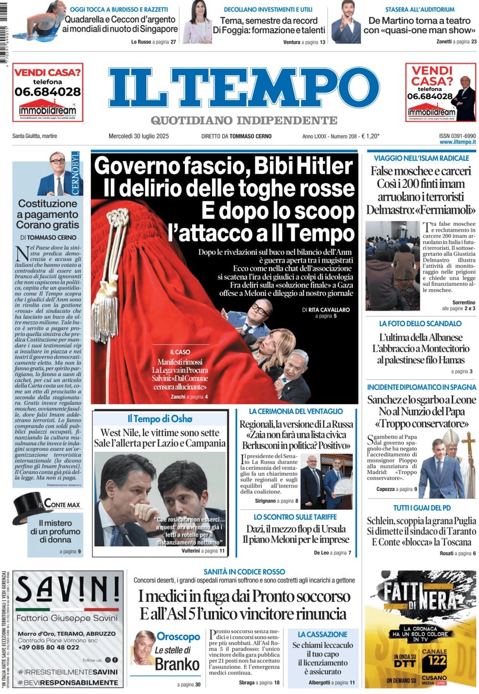 Prima Pagina Il Tempo 30/07/2025