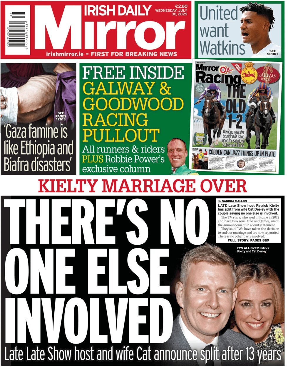 Prima Pagina Irish Daily Mirror 30/07/2025