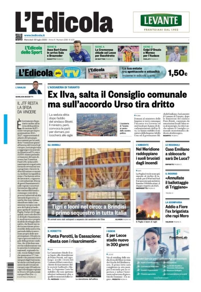 Prima Pagina L'Edicola (Bari) 30/07/2025