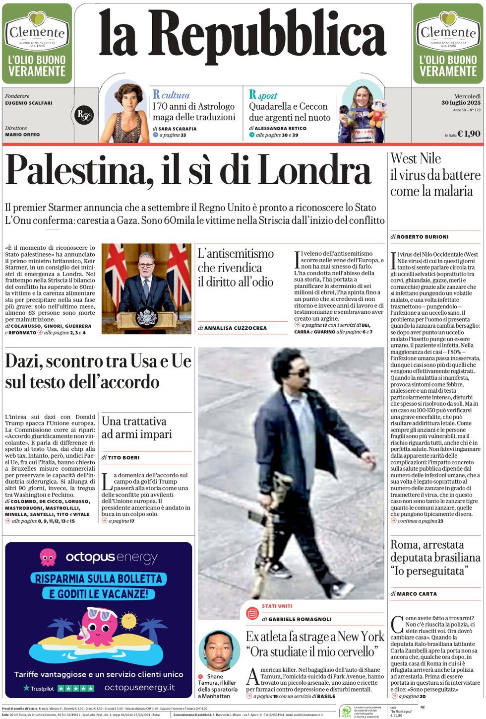 Prima Pagina La Repubblica 30/07/2025