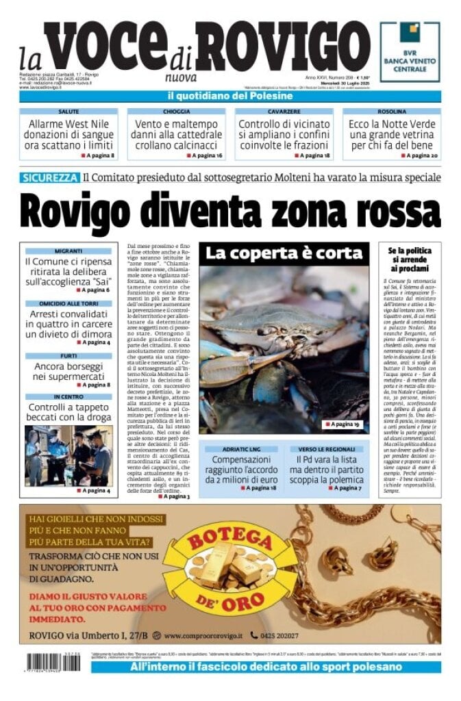 Prima Pagina La Voce di Rovigo 30/07/2025