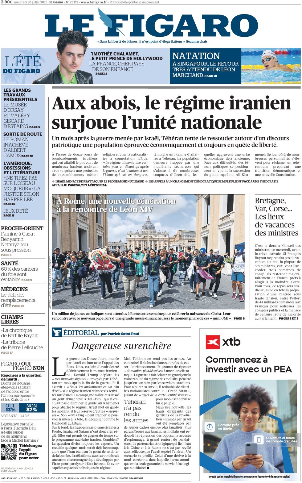 Prima Pagina Le Figaro 30/07/2025