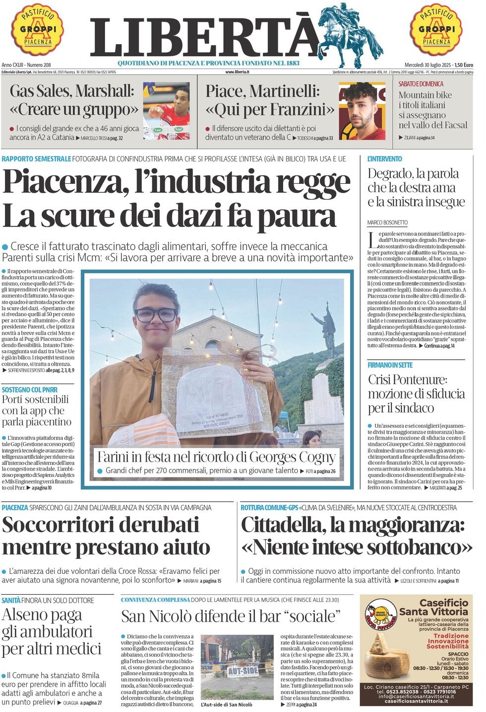 Prima Pagina Libertà (Piacenza) 30/07/2025
