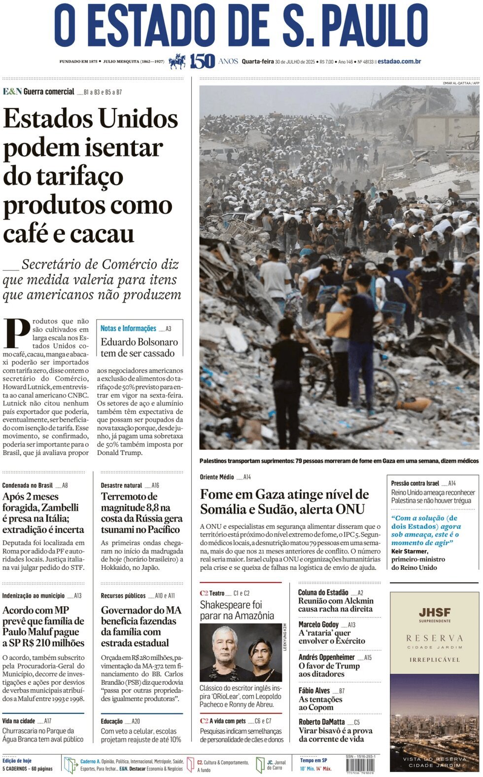 Prima Pagina O Estado de S. Paulo 30/07/2025