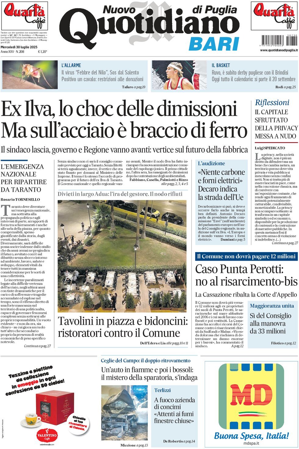 Prima Pagina Nuovo Quotidiano di Puglia (Bari) 30/07/2025