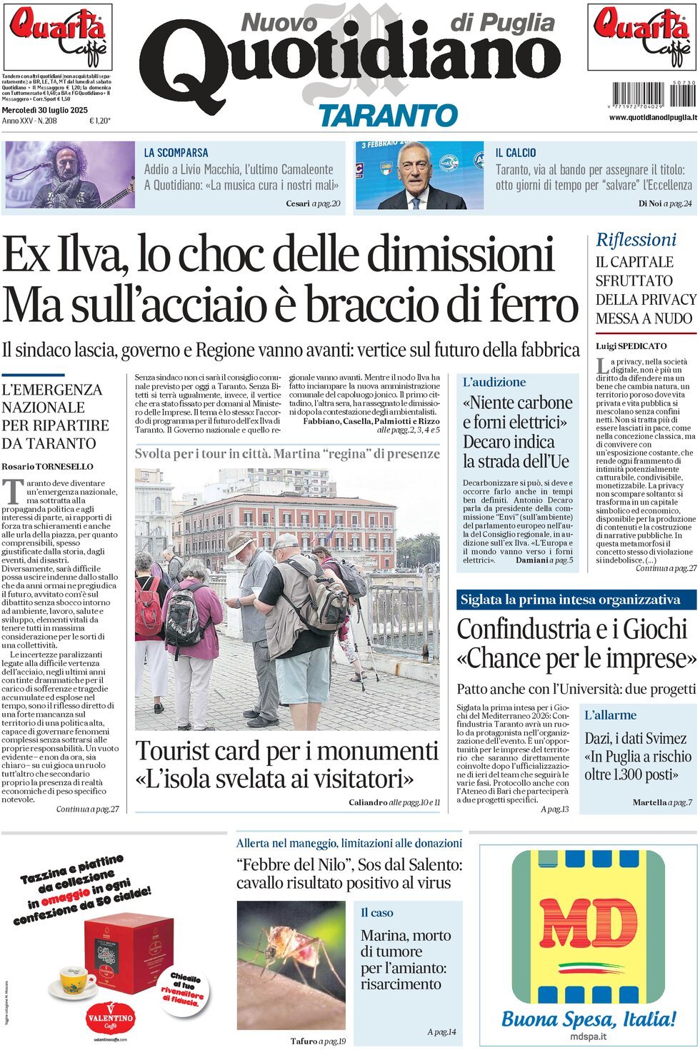 Prima Pagina Nuovo Quotidiano di Puglia (Taranto) 30/07/2025