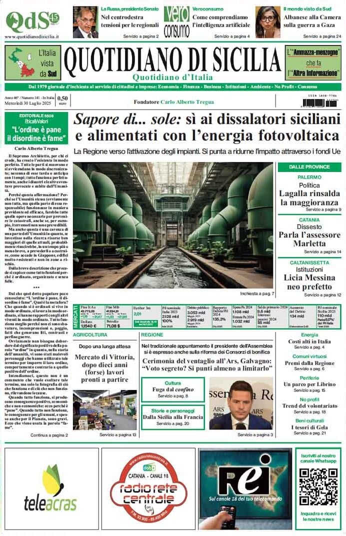 Prima Pagina Quotidiano di Sicilia 30/07/2025