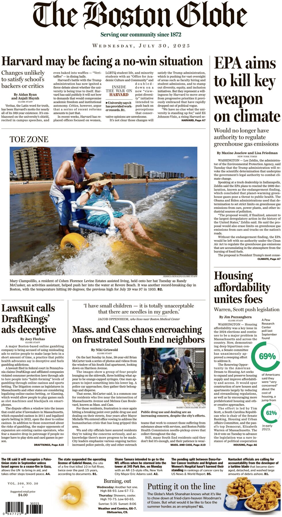 Prima Pagina The Boston Globe 30/07/2025