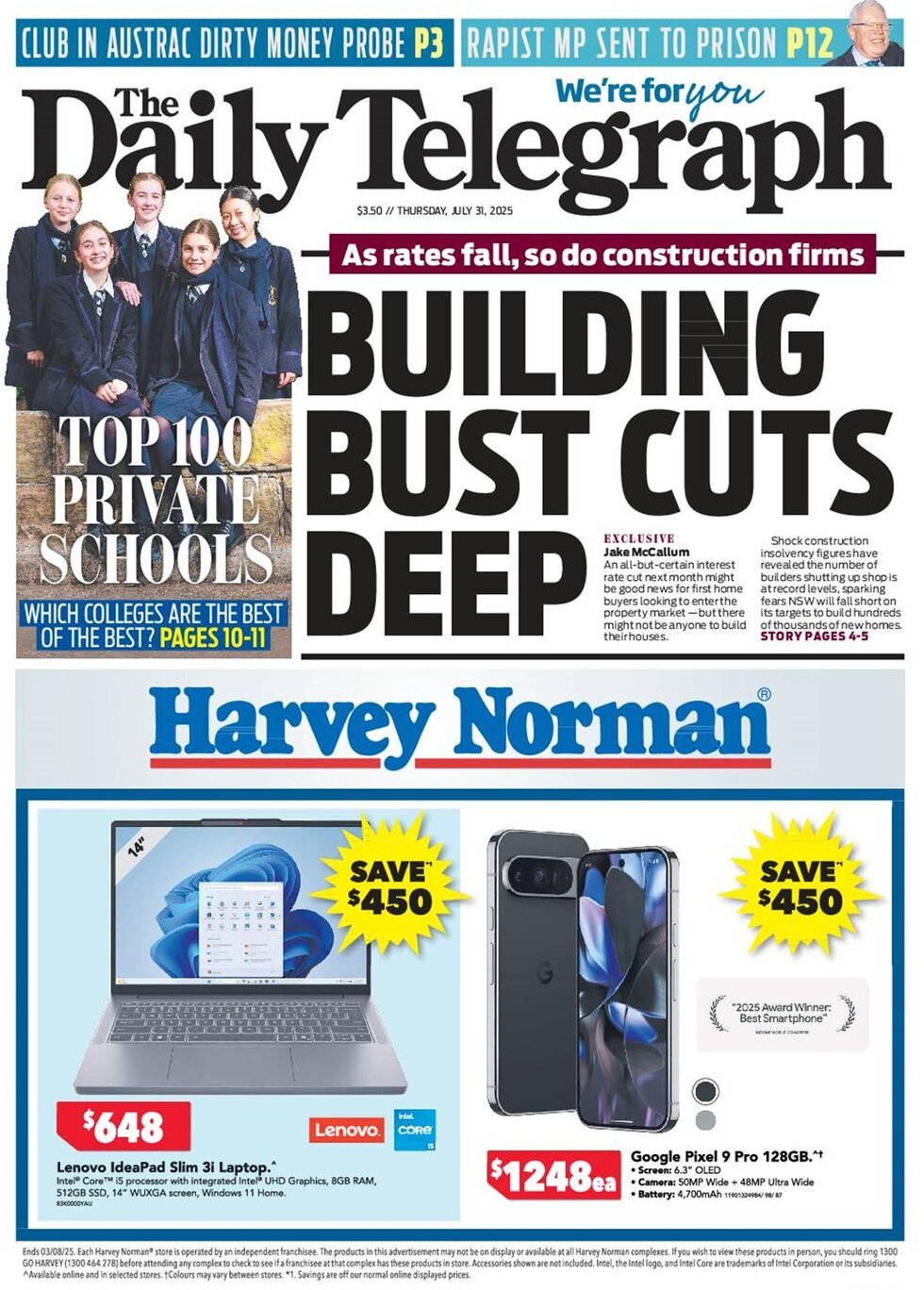 Prima Pagina The Daily Telegraph (Sydney) 31/07/2025