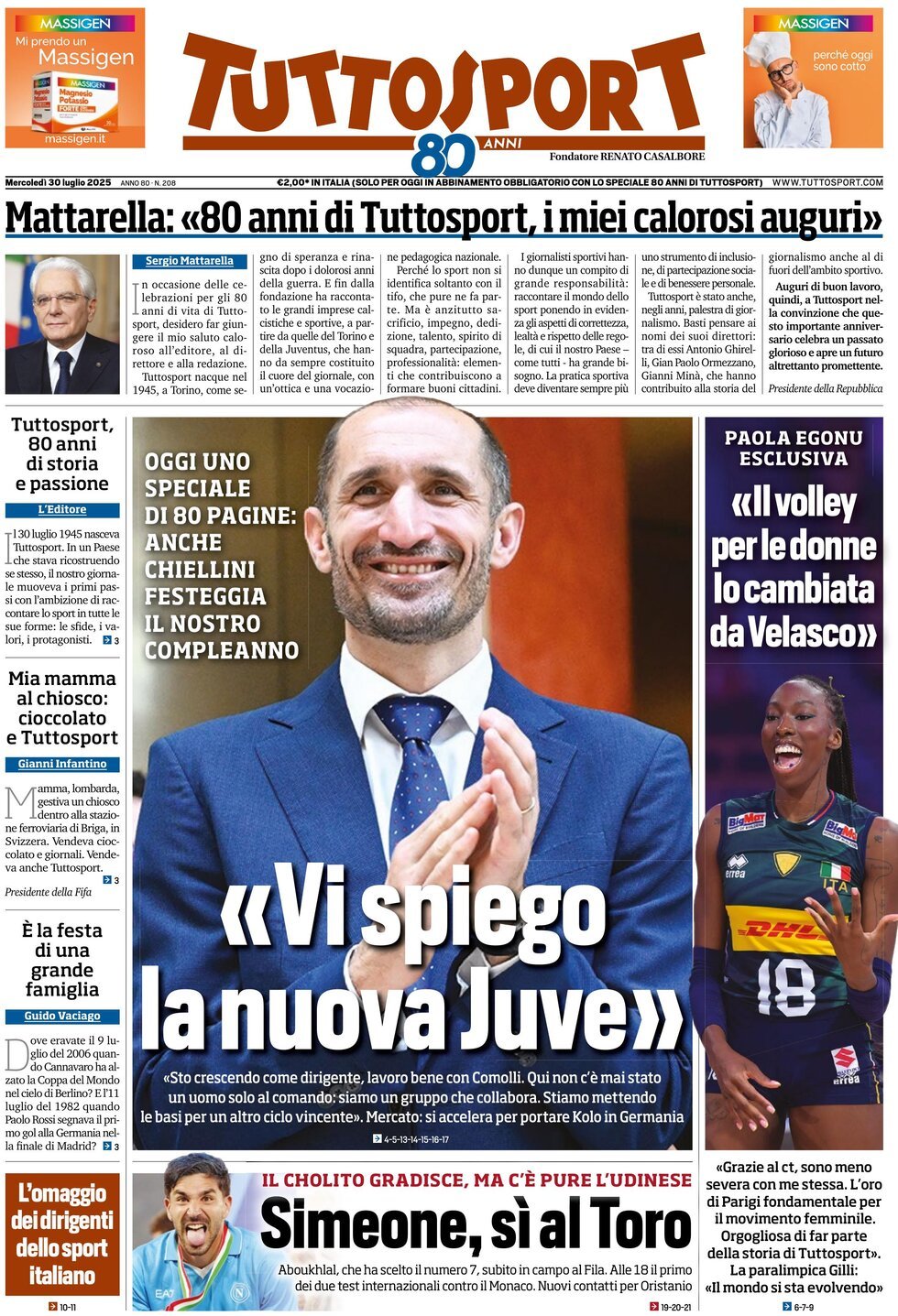 Prima Pagina Tuttosport 30/07/2025