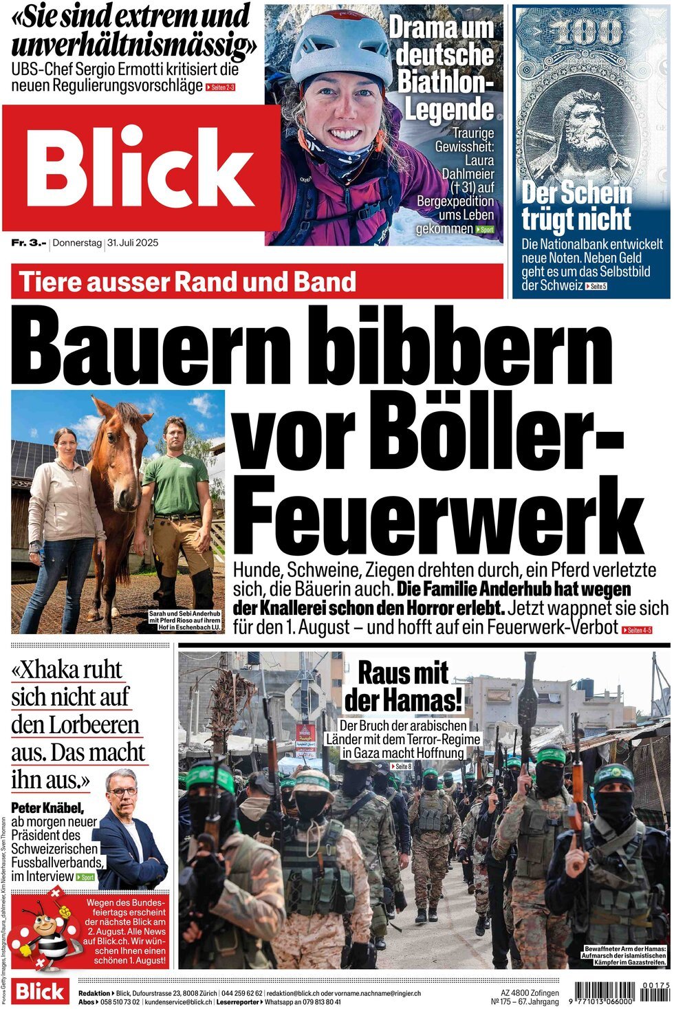 Prima Pagina Blick 31/07/2025