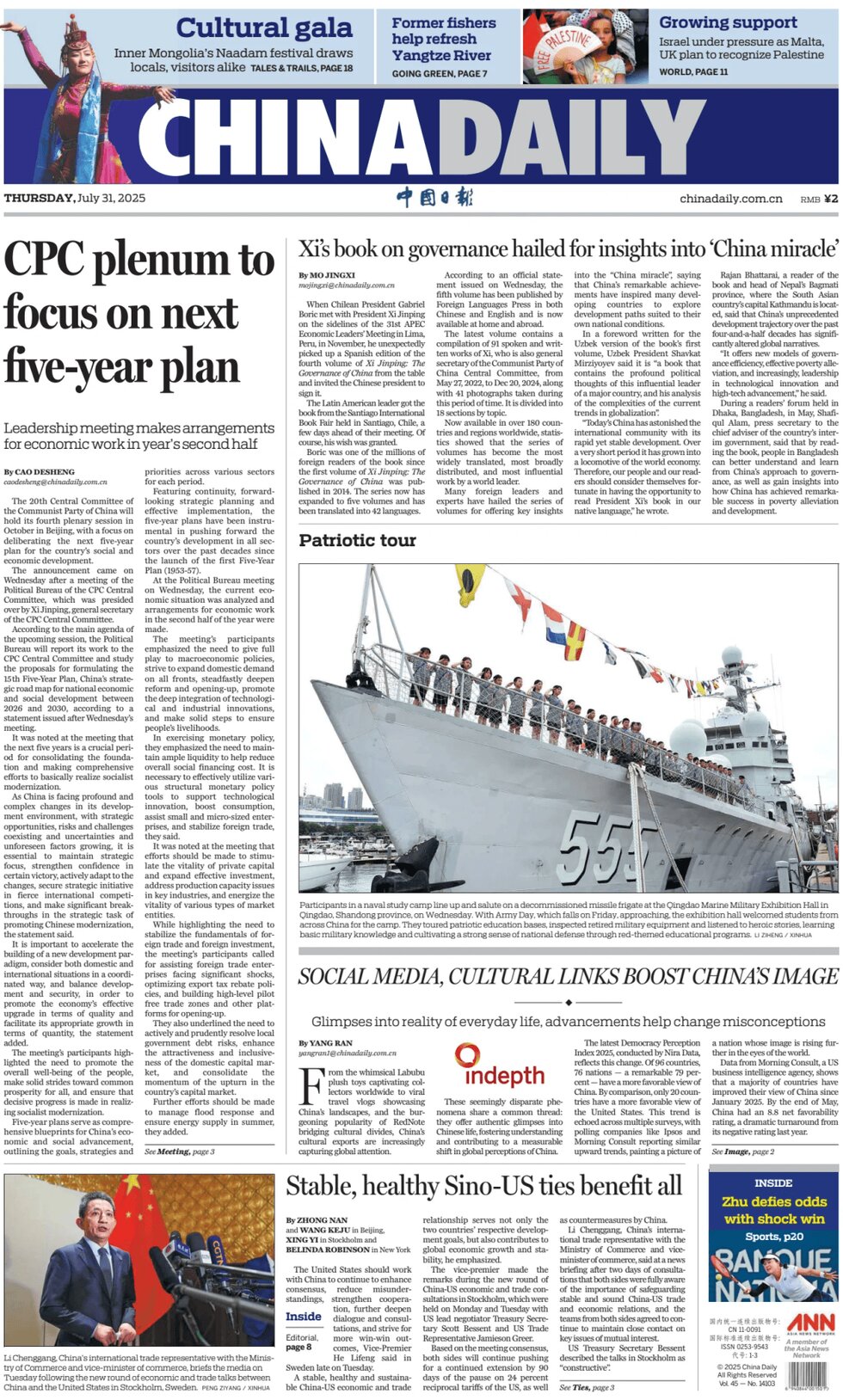 Prima Pagina China Daily 31/07/2025