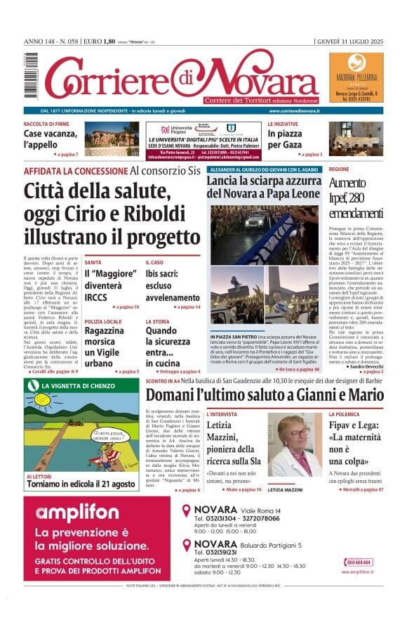 Copertina Corriere di Novara 31/07/2025