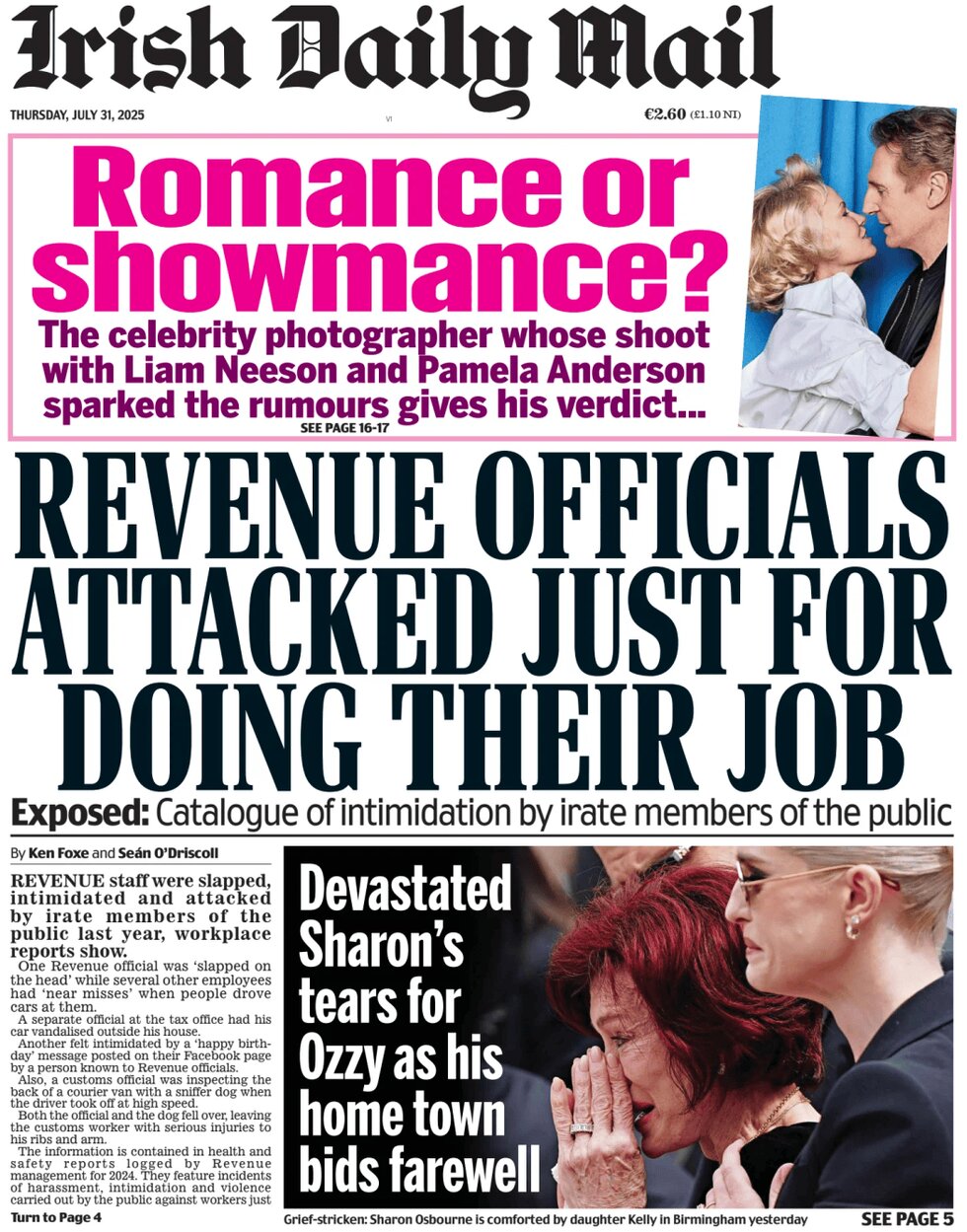 Prima Pagina Irish Daily Mail 31/07/2025