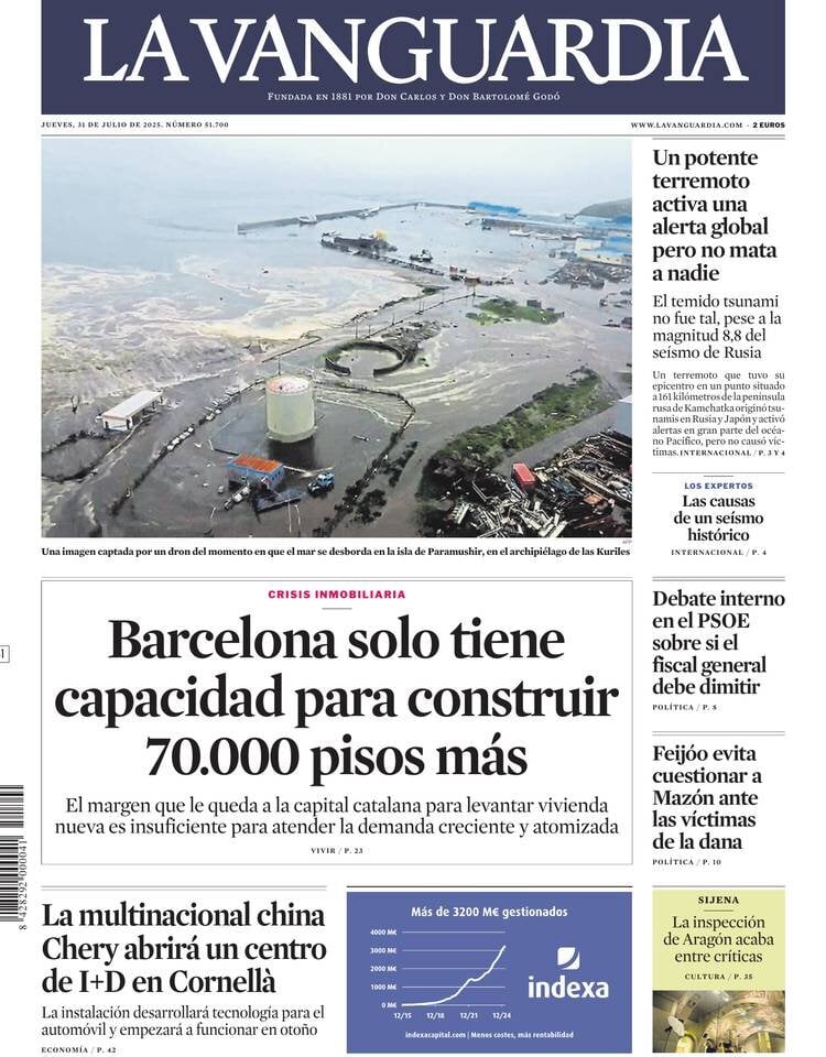 Prima Pagina La Vanguardia 31/07/2025