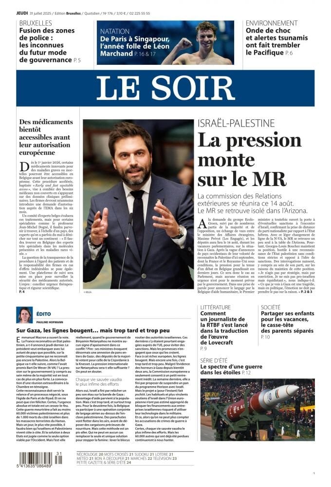 Prima Pagina Le Soir 31/07/2025