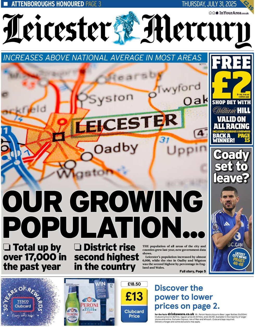Prima Pagina Leicester Mercury 31/07/2025
