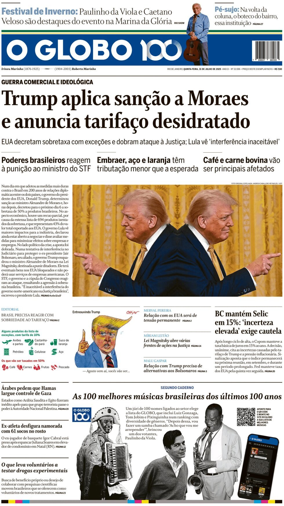 Prima Pagina O Globo 31/07/2025
