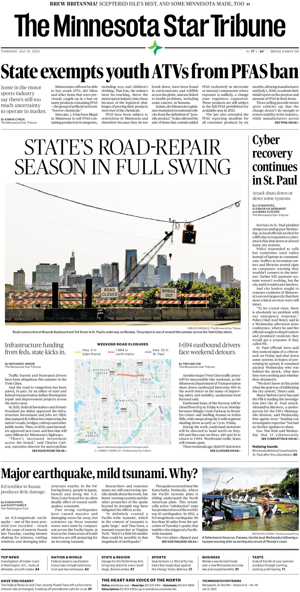 Prima Pagina The Minnesota Star Tribune 31/07/2025