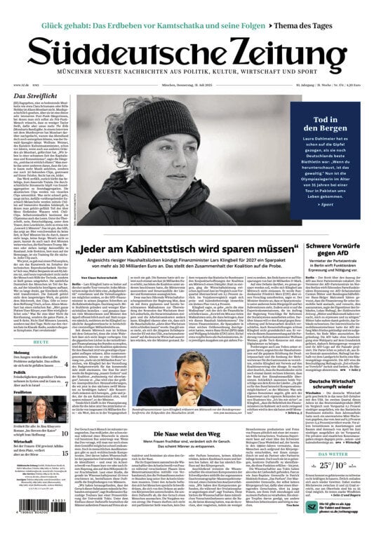 Prima Pagina Süddeutsche Zeitung 31/07/2025
