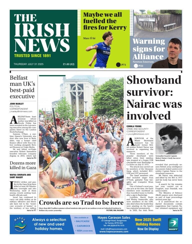 Prima Pagina The Irish News 31/07/2025