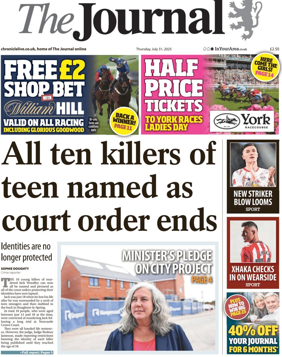 Prima Pagina The Journal (Newcastle) 31/07/2025