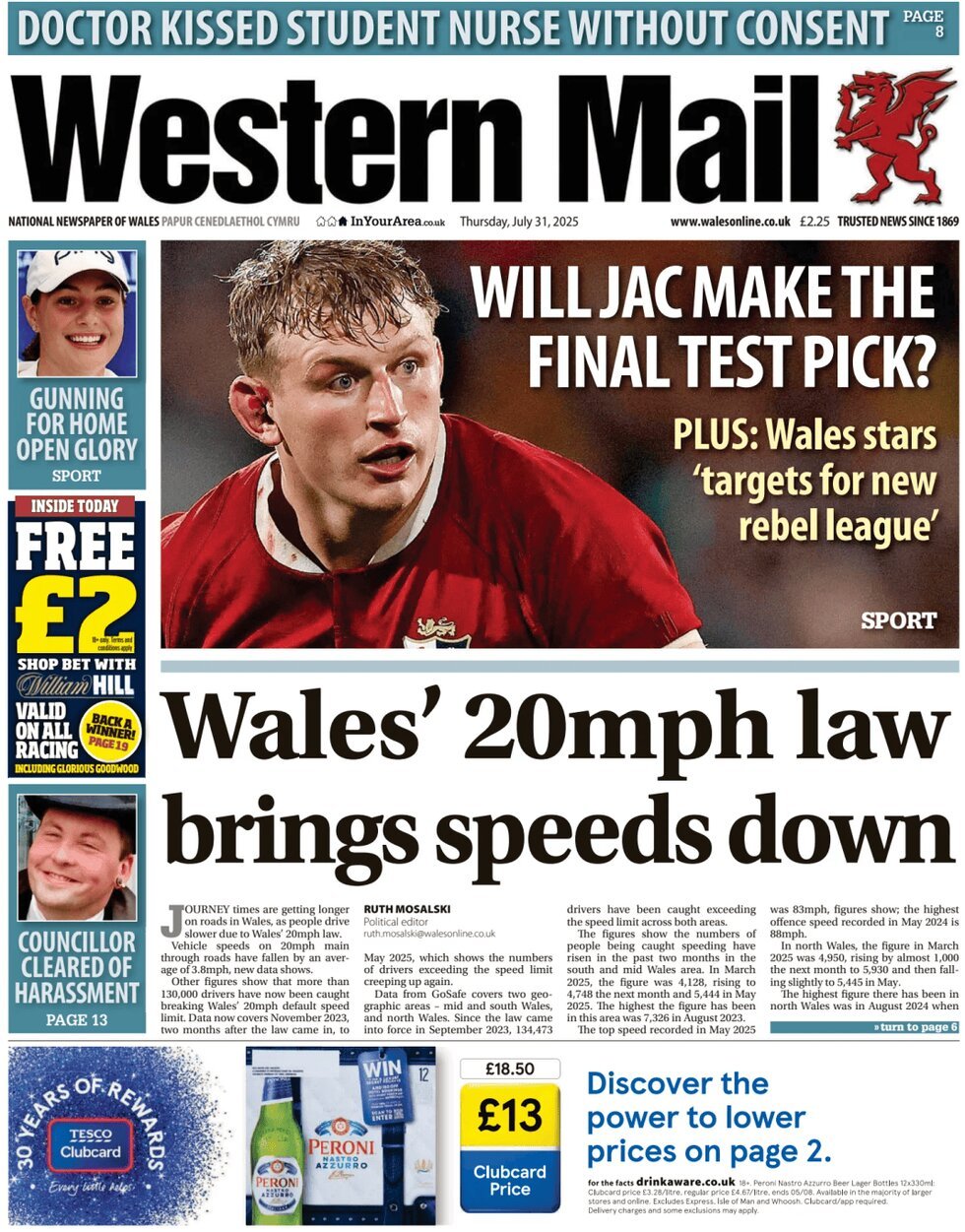 Prima Pagina Western Mail (Wales) 31/07/2025