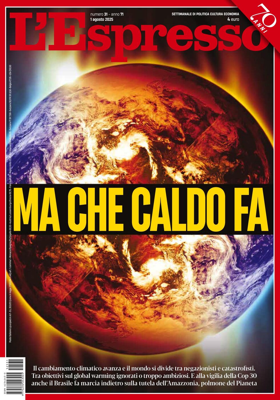 Copertina L'Espresso 01/08/2025