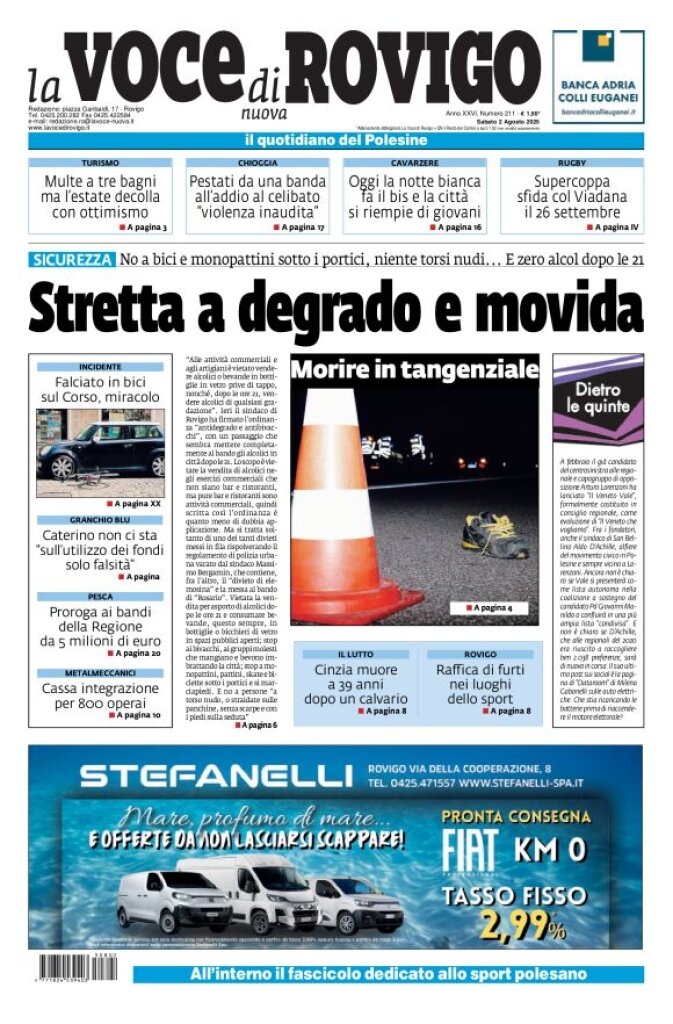Prima Pagina La Voce di Rovigo 02/08/2025