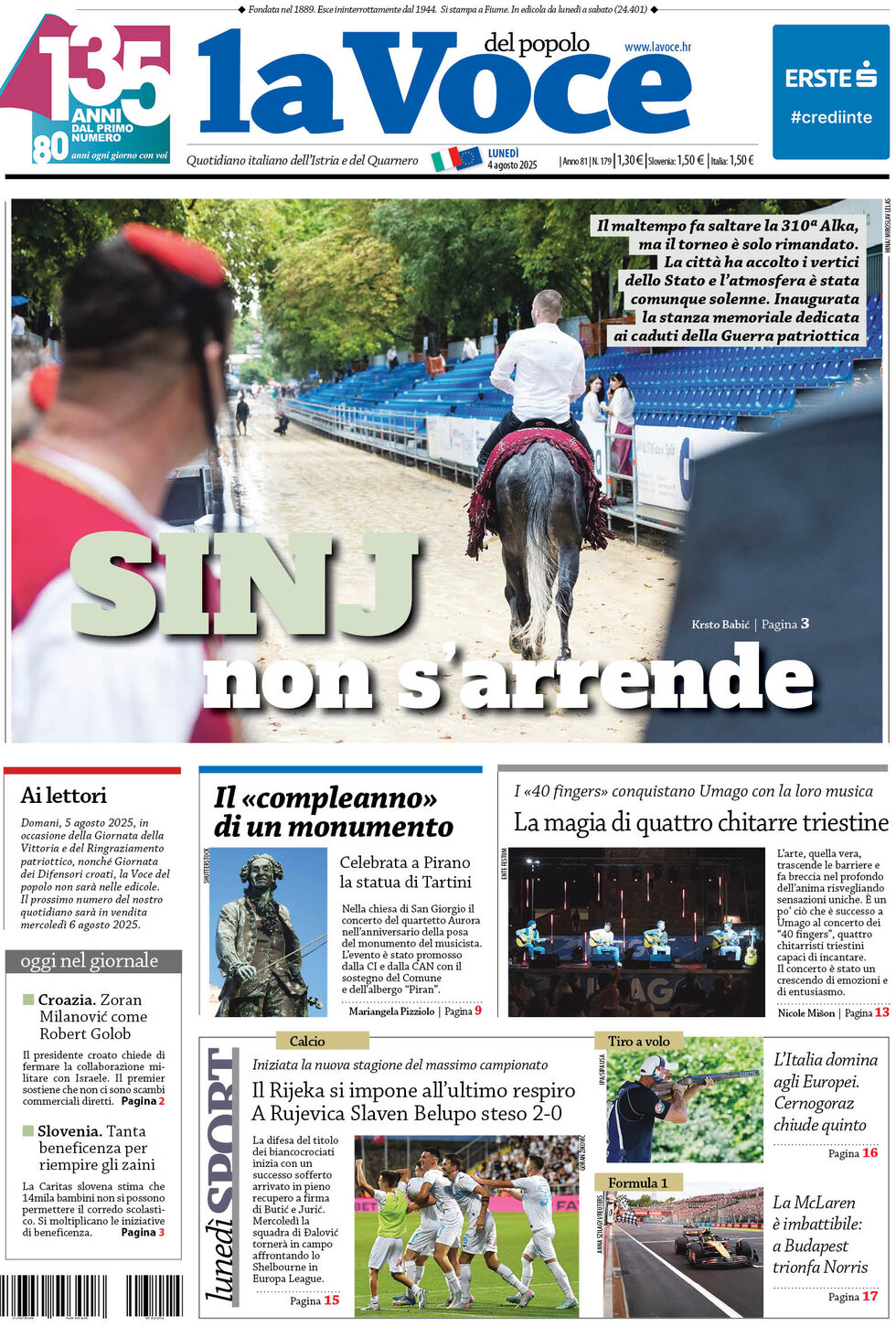 Prima Pagina La Voce del popolo 04/08/2025