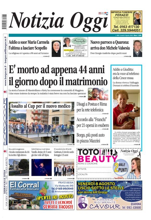 Prima Pagina Notizia Oggi 04/08/2025