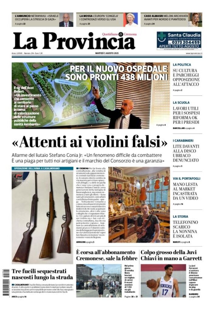 Prima Pagina La Provincia di Cremona 05/08/2025