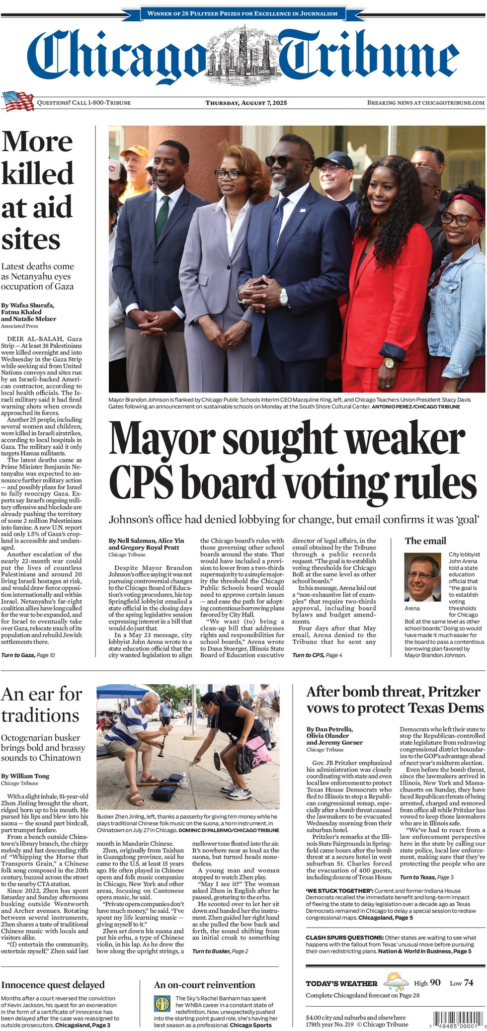 Prima Pagina Chicago Tribune 07/08/2025
