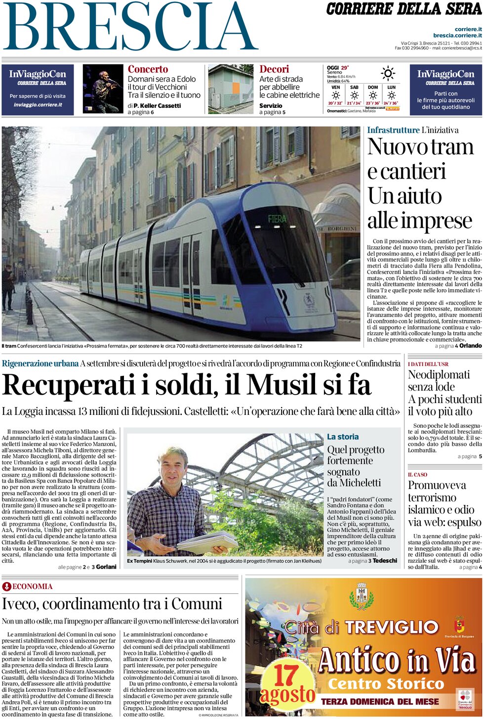 Prima Pagina Corriere della Sera (Brescia) 07/08/2025