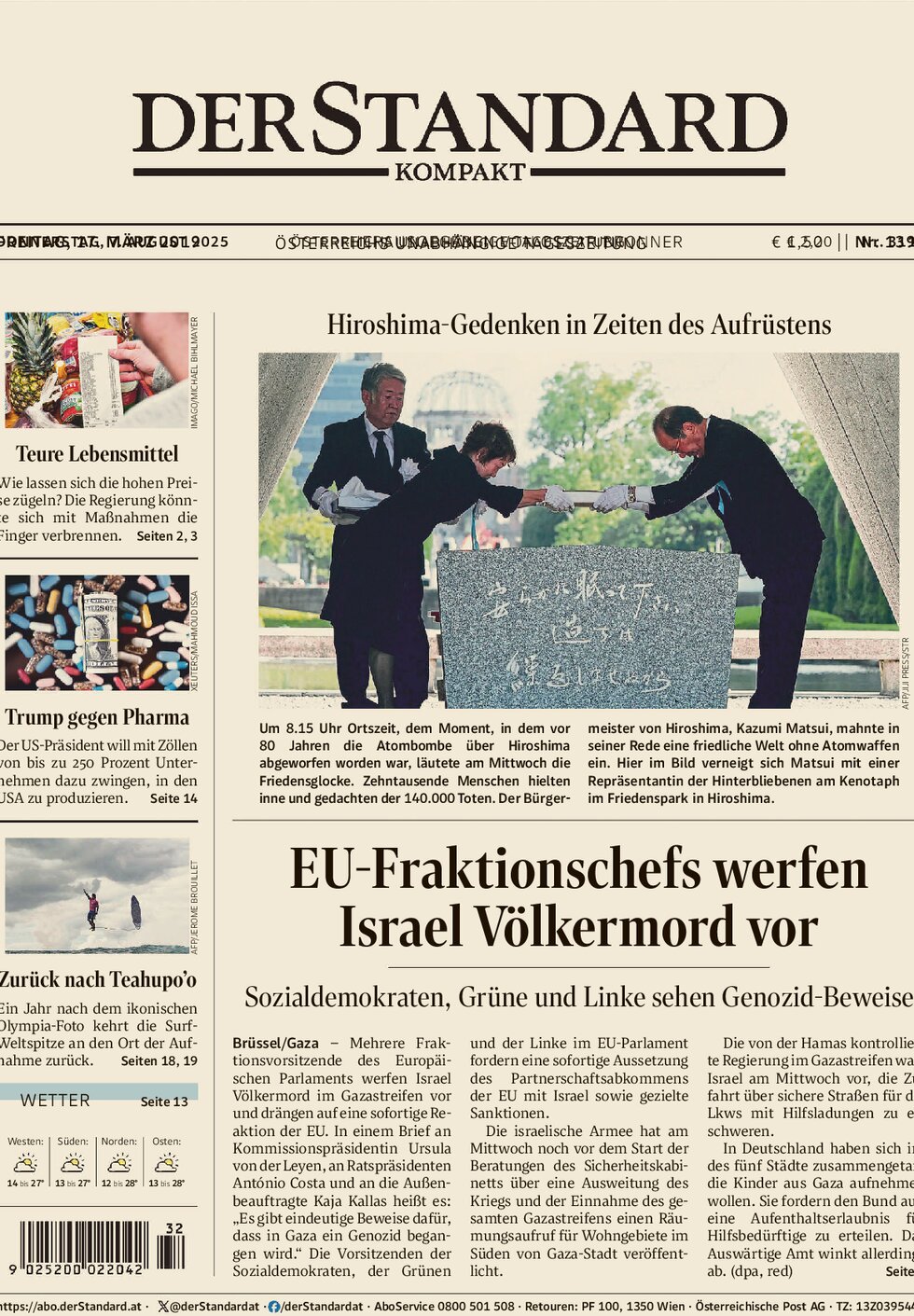 Prima Pagina Der Standard 07/08/2025