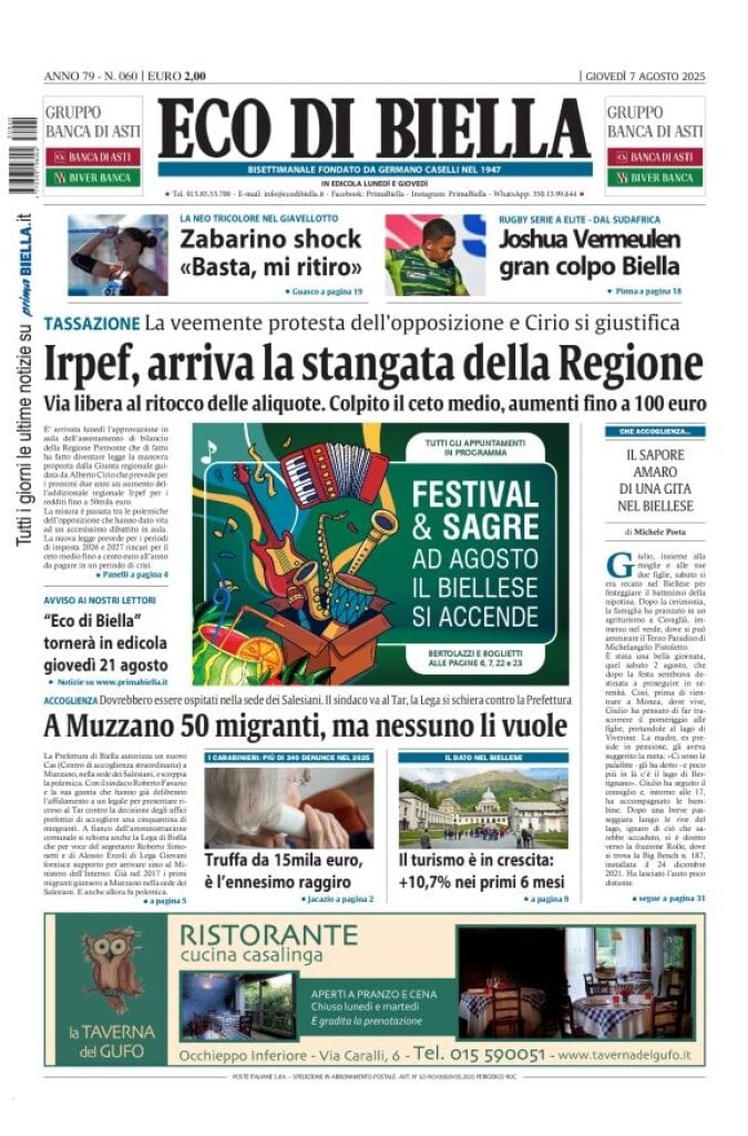 Prima Pagina Eco di Biella 07/08/2025