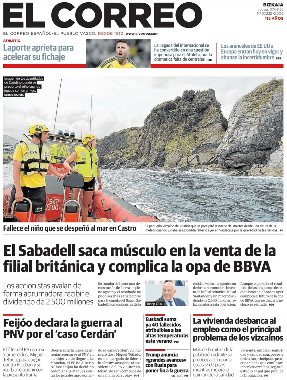 Prima Pagina El Correo 07/08/2025