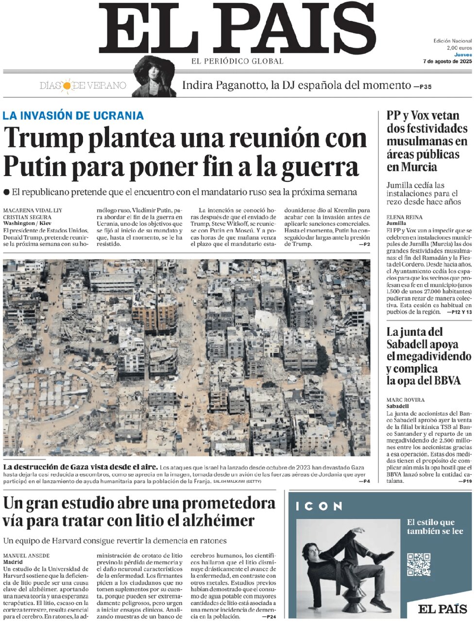 Prima Pagina El País 07/08/2025