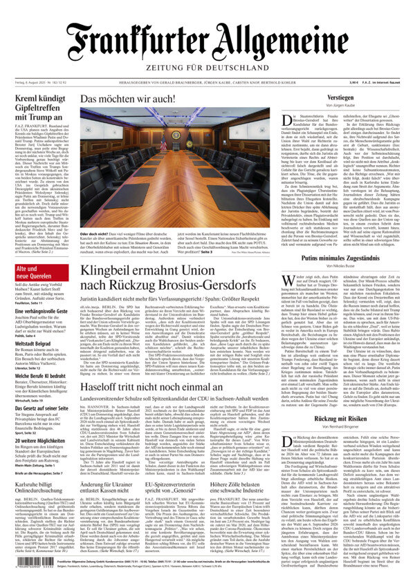 Prima Pagina Frankfurter Allgemeine Zeitung 08/08/2025