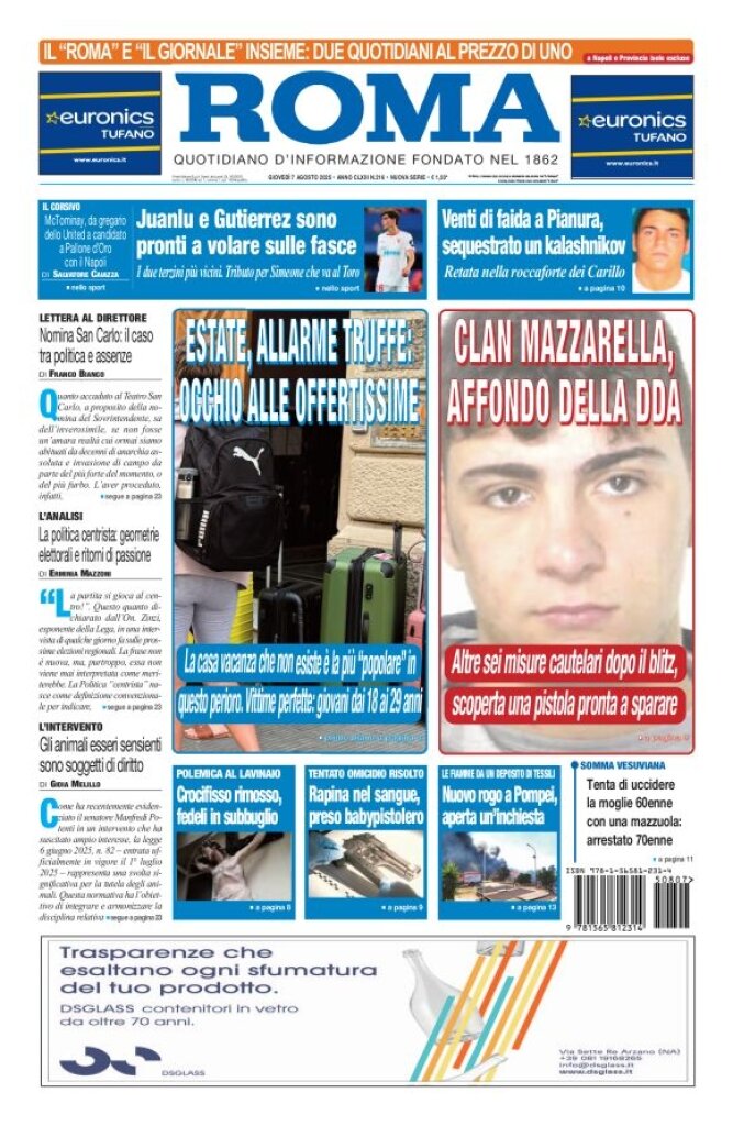 Prima Pagina Il Roma (Quotidiano di Napoli) 07/08/2025