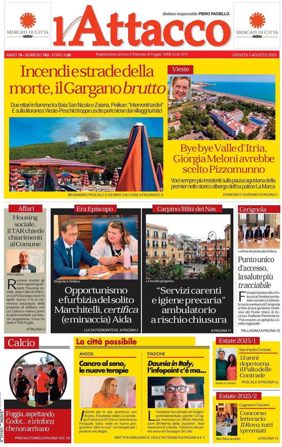 Prima Pagina L'Attacco (Foggia) 07/08/2025