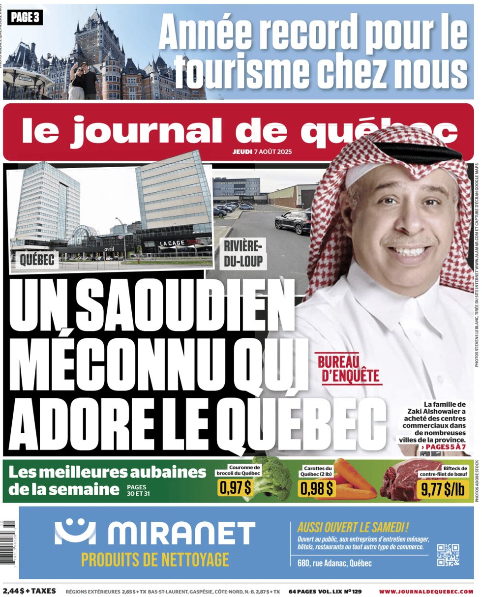 Prima Pagina Le Journal de Québec 07/08/2025