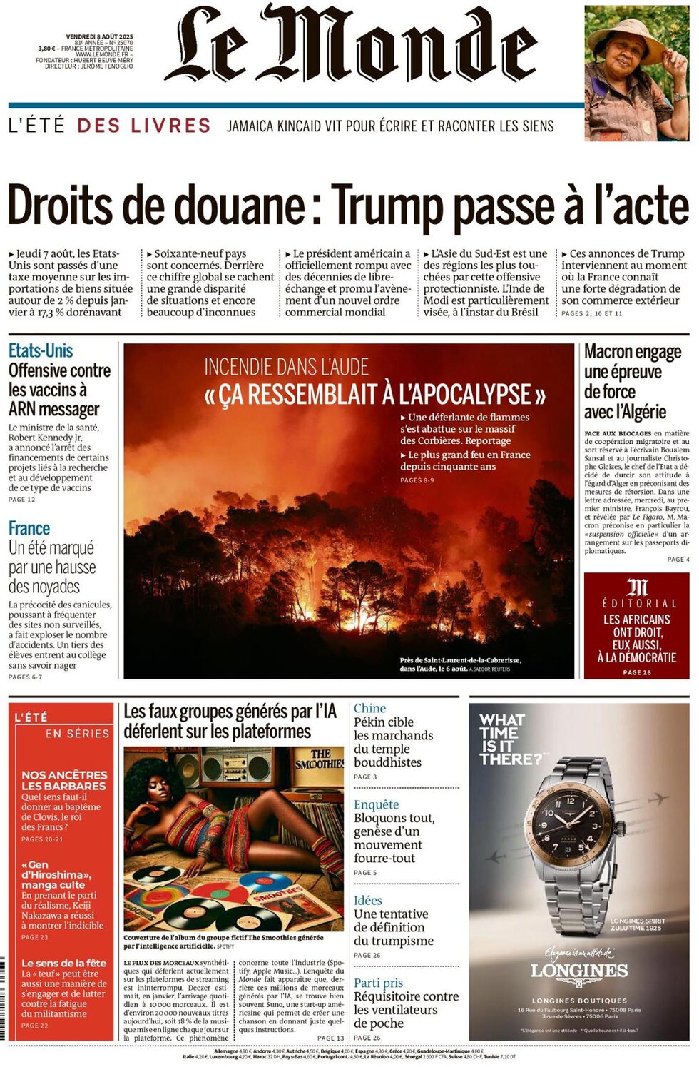 Prima Pagina Le Monde 08/08/2025