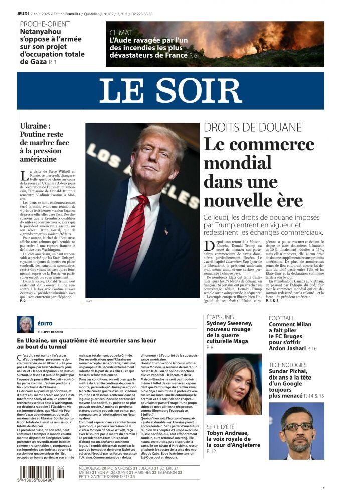 Prima Pagina Le Soir 07/08/2025