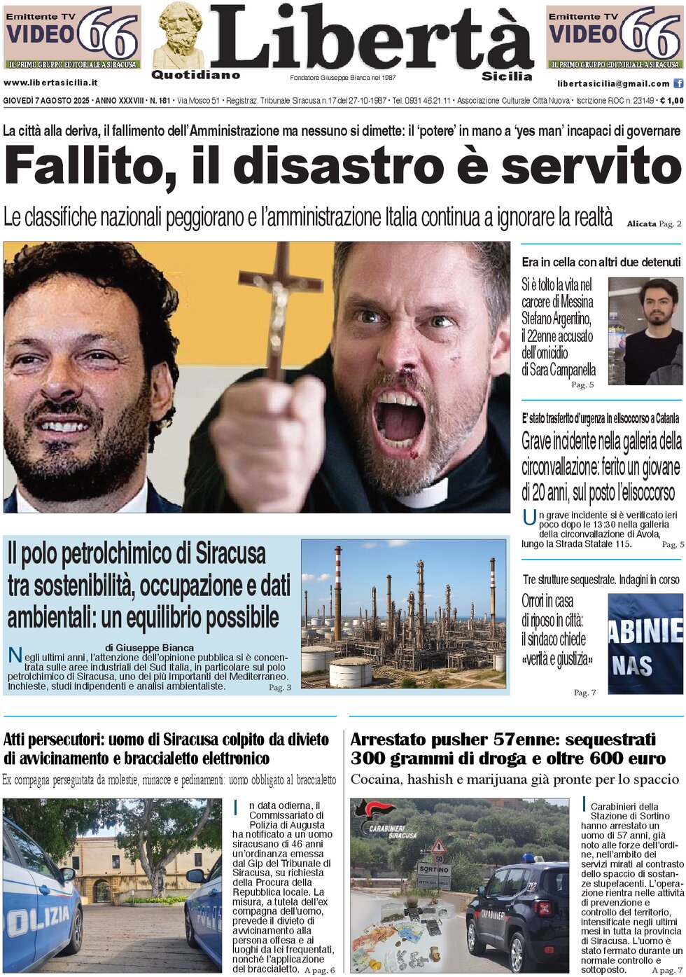Prima Pagina Libertà Sicilia 07/08/2025