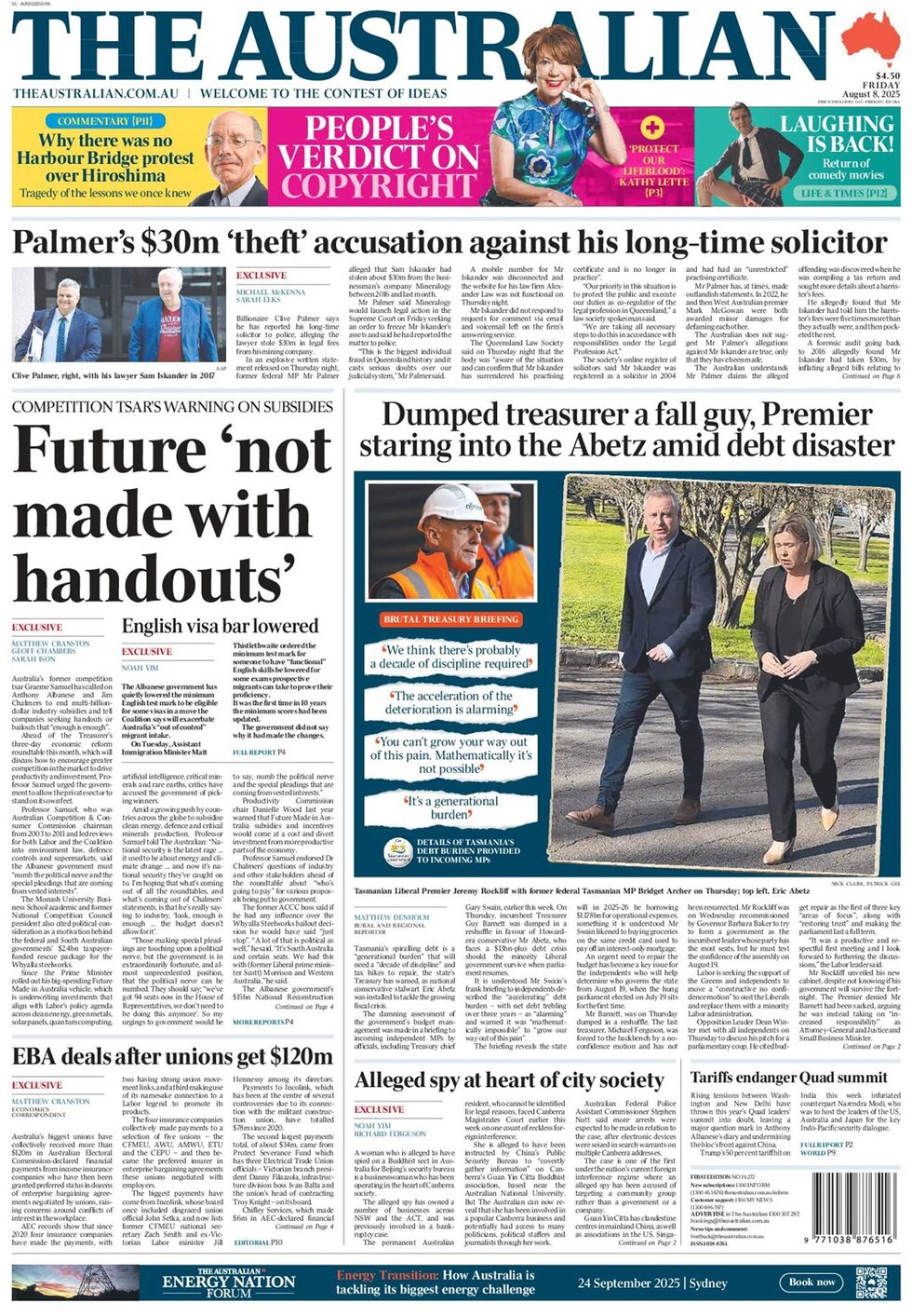 Prima Pagina The Australian 08/08/2025