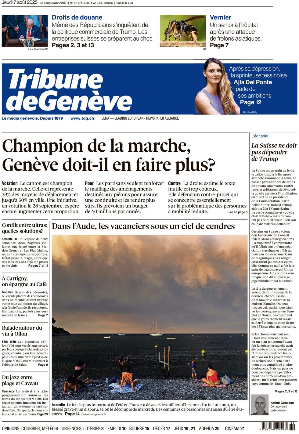 Prima Pagina Tribune de Genève 07/08/2025
