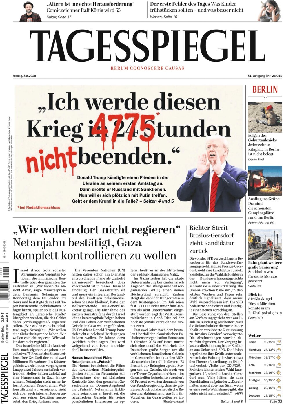 Prima Pagina Der Tagesspiegel 08/08/2025